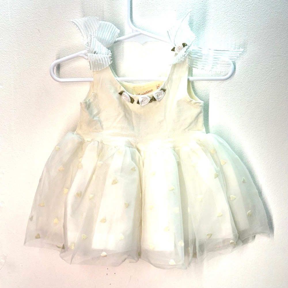 VTG Christina Baby Girl Dress White‎ Heart Tulle Bow Detail Sleeveless 3 Months